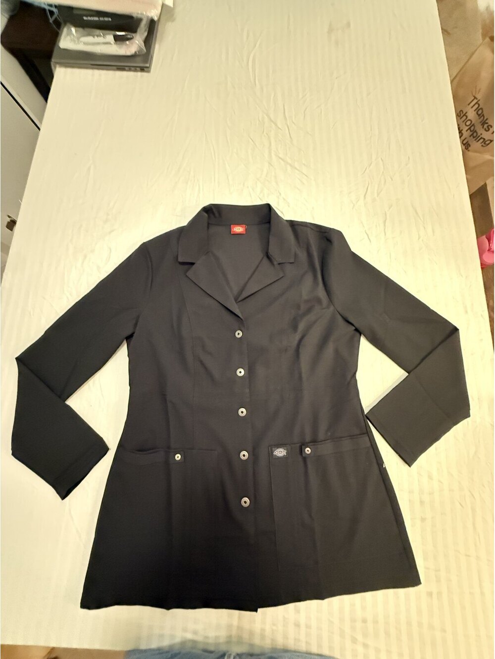 Dickies Womens L Black Snap Front Lab Coat Scrub Jacket Long